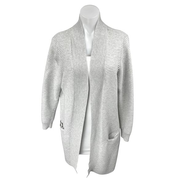 Selected Women's Gray Long Sleeve Rib Knit Open Front Cardigan Sweater Top Sz L - Picture 1 of 4